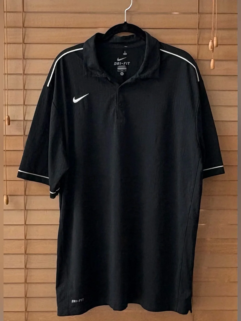 Nike Golf Dri-Fit Black Polo Shirt with White Piping - Men's XL